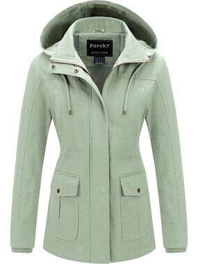 Women's Light Green Cotton Anorak Lightweight Casual Military Safari Jackets